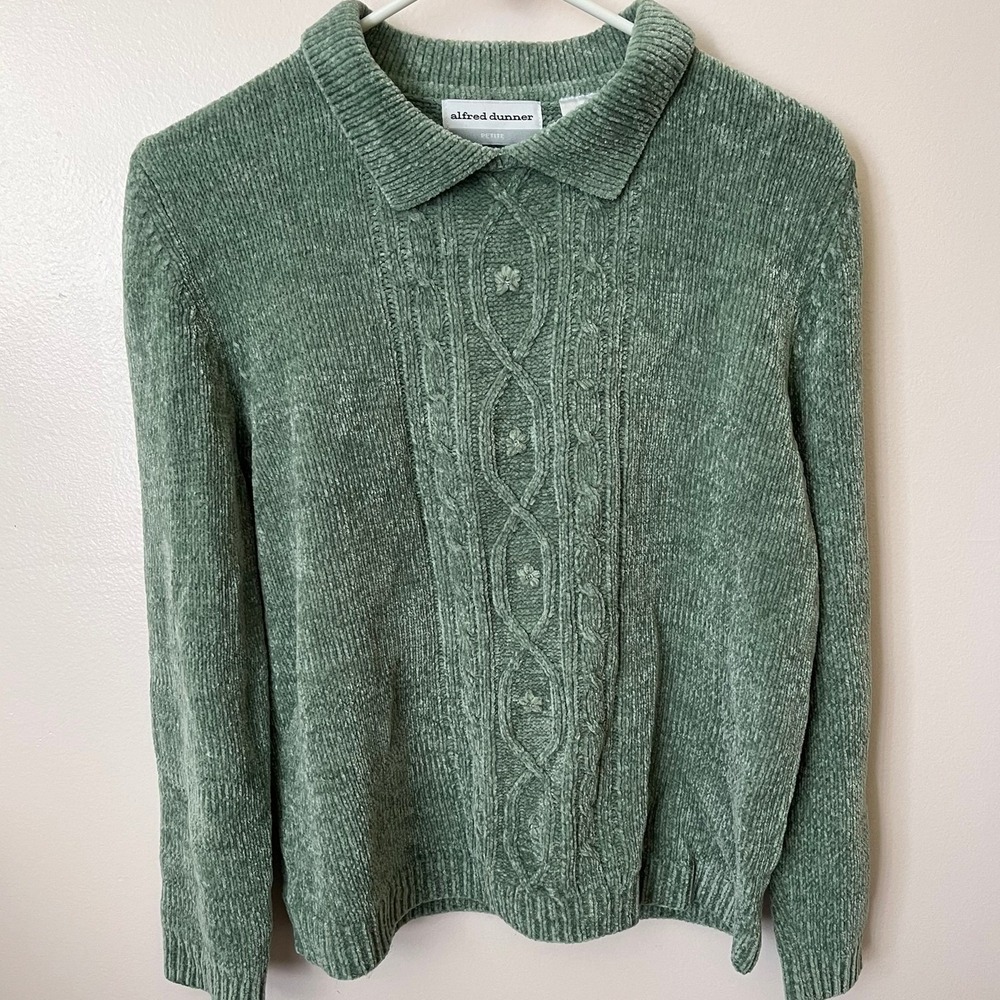 Sage Green Chenille Sweater PXL Cottagecore Granny Core Floral Alfred Dunner